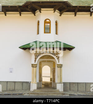 Sinaia, Romania - March 09, 2019: Entrance to old Church at Sinaia Monastery site located in Sinaia, Prahova, Romania. Stock Photo
