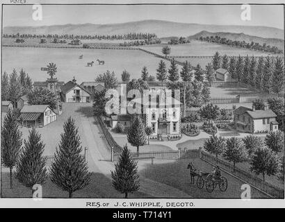 Engraving of JC Whipple residence in Decoto, Alameda County, California, from the book 'Illustrated album of Alameda County, California' by Jos, 1893. Alex Colquhoun. Courtesy Internet Archive. () Stock Photo