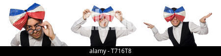 Funny man wearing giant bow tie Stock Photo