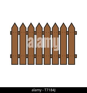 Colored flat icon, vector design with shadow. Part of wooden fence for illustration of hedge, exterior, border of territory and house garden.eps 10. Stock Vector