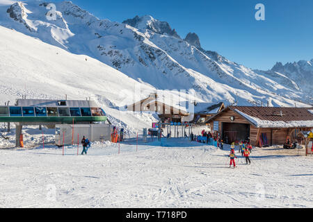 Le Tour ski resort in the French alps at the end of the skiing day. Argentiere,France Stock Photo