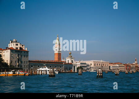 Venice, Italy - September, 9 2018: St. Mark's Square, Doges Palace, St Mark's Campanile bell tower and other sights of the centre of Venice from the b Stock Photo