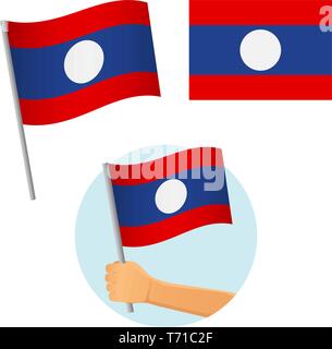 Laos flag in hand. Patriotic background. National flag of Laos vector illustration Stock Vector