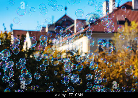 rainbow bubbles from the bubble blower Stock Photo