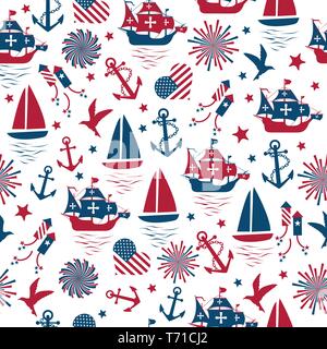 Happy columbus day. Vector illustration, seamless pattern on white background. Stock Vector