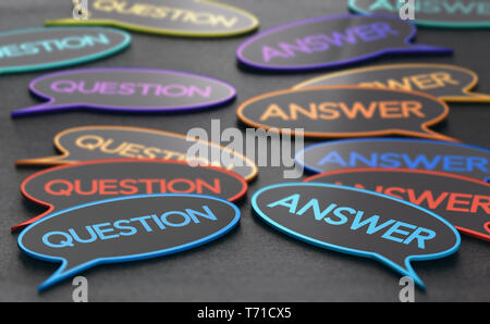 Speech bubbles with the words question and answer. Concept of discussion forum or customer support. 3D illustration Stock Photo