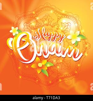 Happy Onam background with floral and lettering for South India harvest festival. Stock Vector