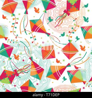 Seamless pattern with different kites. Vector illustration Stock Vector