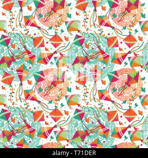 Seamless pattern with different kites. Vector illustration Stock Vector