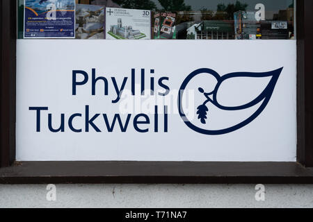 Phyllis Tuckwell Hospice charity shop sign in Ash Vale, Surrey, UK Stock Photo