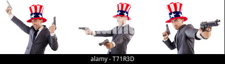Man with american hat and handguns Stock Photo