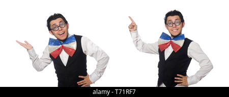 Funny man wearing giant bow tie Stock Photo