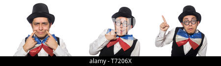 Funny man wearing giant bow tie Stock Photo