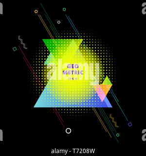 Abstract colorful geometric triangles composition with element halftone on black background. Vector illustration Stock Vector