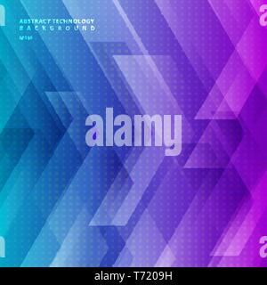 Abstract blue and purple gradient color tech diagonal geometric background with big arrows sign digital and stripes technology concept. Space for your Stock Vector