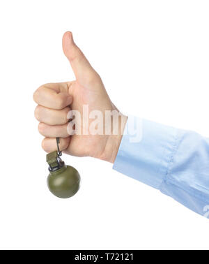 Thumb up hand with grenade Stock Photo