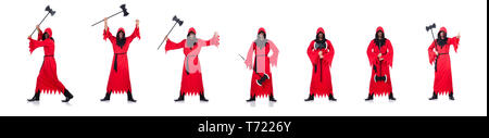 Executioner in red costume with axe on white Stock Photo