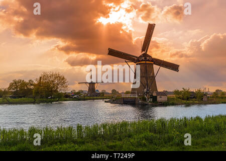 Windmills in Kinderdijk - Netherlands Stock Photo