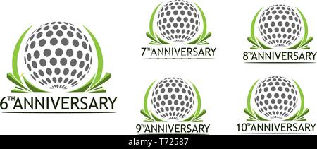 Anniversary golf logo. Set of color icons isolated on white Stock Vector
