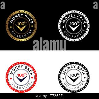 Set Of Four 100% Money Back Guarantee Emblem Seals Vector Stock Vector