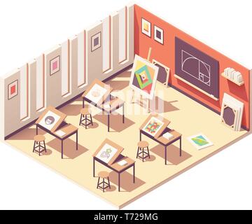 Vector isometric school art classroom Stock Vector