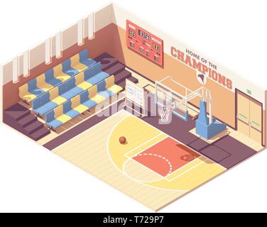 Vector isometric gymnasium basketball court Stock Vector