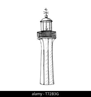 Retro Lighthouse logo template design. illustration. beacon, sea-light, pike, light tower, guiding light, seamark Stock Vector
