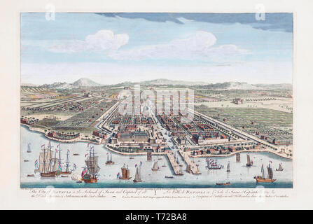 The City of Batavia in the Island of Java.  After a hand-coloured print dated 1754.  Batavia, capital of the Dutch East Indies, is now modern-day Jakarta, capital  of Indonesia.  Later colourization. Stock Photo