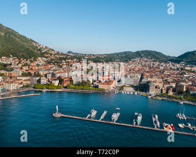 Port of Como. Lake of Como in Italy. Panoramic view from above Stock Photo