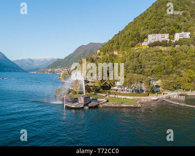 Lake of Como, Villa Geno and big fountain. Tourist attraction in Italy