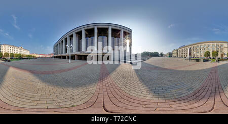 360 degree panoramic view of MINSK, BELARUS - AUGUST, 2016:  full seamless spherical panorama 360 degrees angle view  on central square left palace of republic. 360 panorama in eq