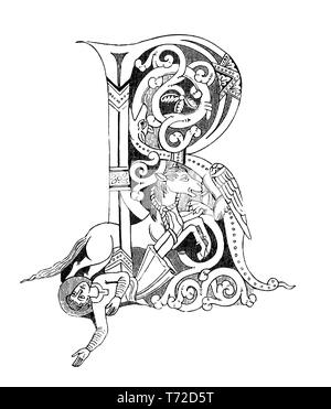 Capital D decorated letter miniature of a medieval Roman missal Stock ...