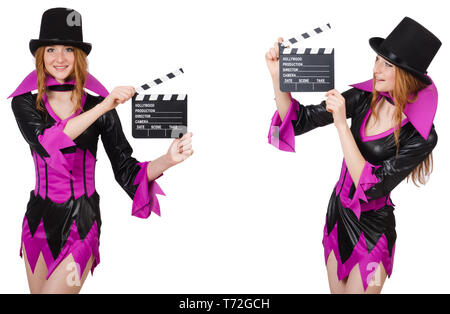 Beautiful woman with clapper board Stock Photo