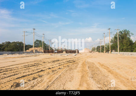 The large view on the new road construction site Stock Photo