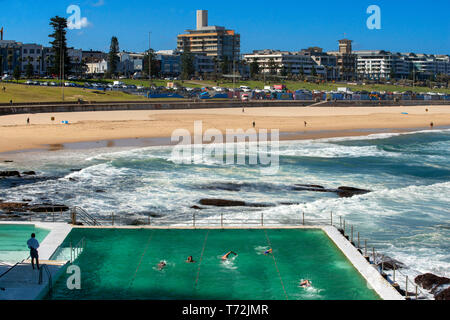 Bondi Icebergs swimming pool, Bondi Beach, Sydney, New South Wales, Australia. The Bondi beach to Coogee walk is a coastal walk in Sydney New South Wa Stock Photo