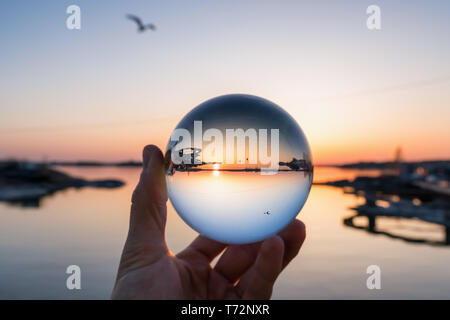 A sunset seen through a lensball, Helsinki, Finland Stock Photo