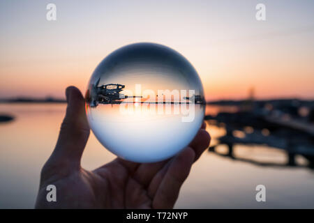 A sunset seen through a lensball, Helsinki, Finland Stock Photo