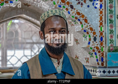 Star Mosque, is a mosque located in Armanitola area, Dhaka, Bangladesh. The mosque has ornate designs and is decorated with motifs of blue stars. It was built in the first half of the 19th century by Mirza Golam Pir. Stock Photo