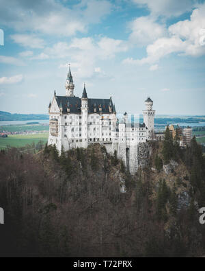 Moody Neuschwanstein castle in Germany, Fussen Stock Photo