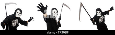 Scary monster with scythe isolated on white Stock Photo