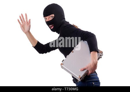 Woman wearing balaclava isolated on white Stock Photo