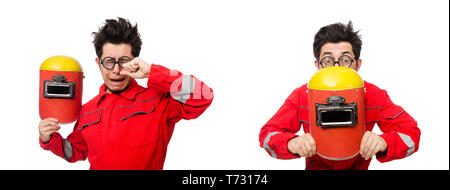 Funny welder isolated on white Stock Photo