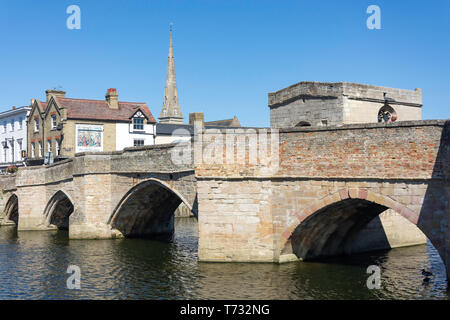 Medieval stone bridge across River Great Ouse, The Quay, St Ives, Cambridgeshire, England, United Kingdom Stock Photo