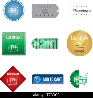 a set of different colored buttons with text and shopping carts Stock Vector