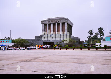 Hanoi, Vietnam - Apr. 21, 2011: Visitors line up to tour the Ho Chi Minh Mausoleum.