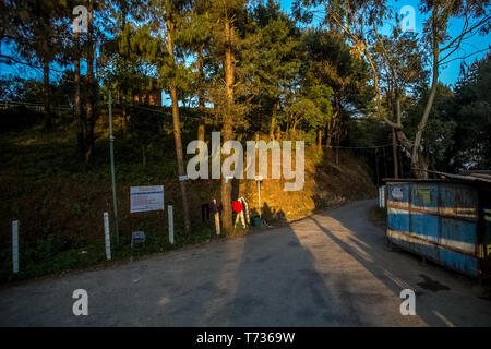 A mountain road at the village of Dubegaun, on the outskirts of Kathmandu. The village was badly affected in the 7.8 magnitude earthquake that struck  Stock Photo