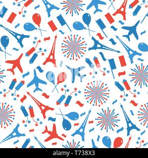 Bastille Day, Independence Day of France, symbols. Seamless pattern with symbol of France. Stock Vector