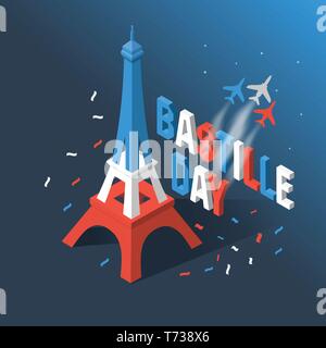 Bastille Day, Independence Day of France, symbols. French flag and map icons set in 3d style. Eiffel Tower icon. Stock Vector