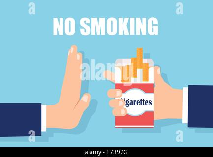 Anti tobacco healthy lifestyle concept. Vector of a man hand rejecting cigarette offer. Stock Vector