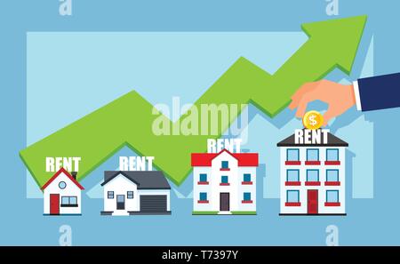 Real estate concept. Vector of successful growing business property rental Stock Vector
